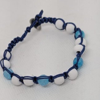 Bracciale Calcedonio blu, legno e acciaio