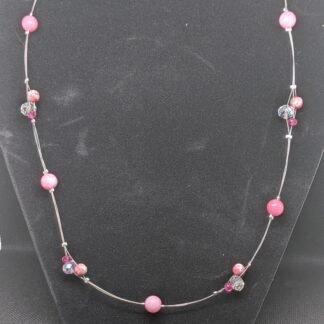 Collana Acciaio, Vetro Austriaco, Quarzo Rosa e Malachite Rosa