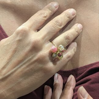 Anello Bloom Vetro Austriaco, Quarzo Rosa e Malachite Rosa e Verde