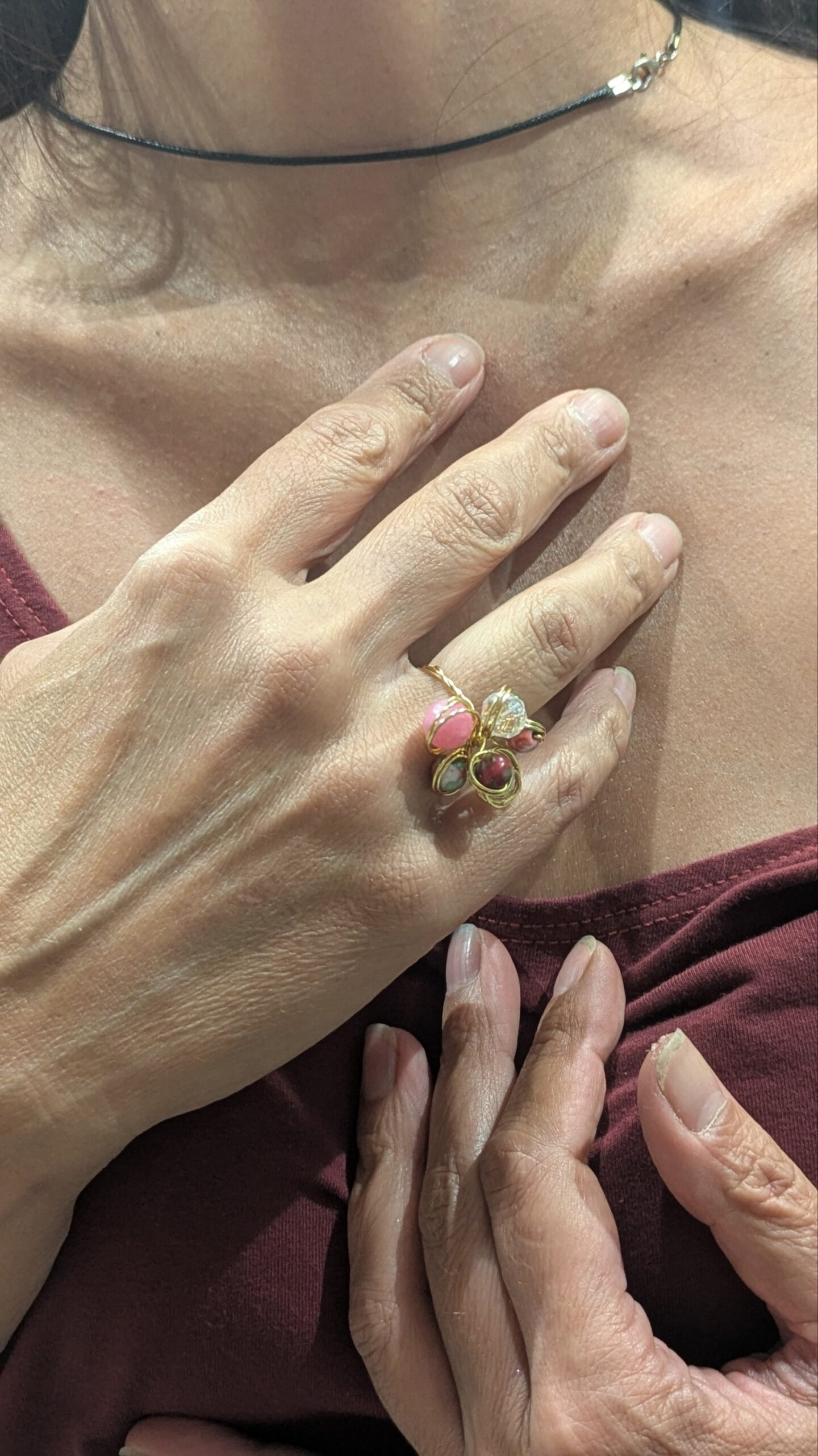 Anello Bloom Vetro Austriaco, Quarzo Rosa e Malachite Rosa e Verde